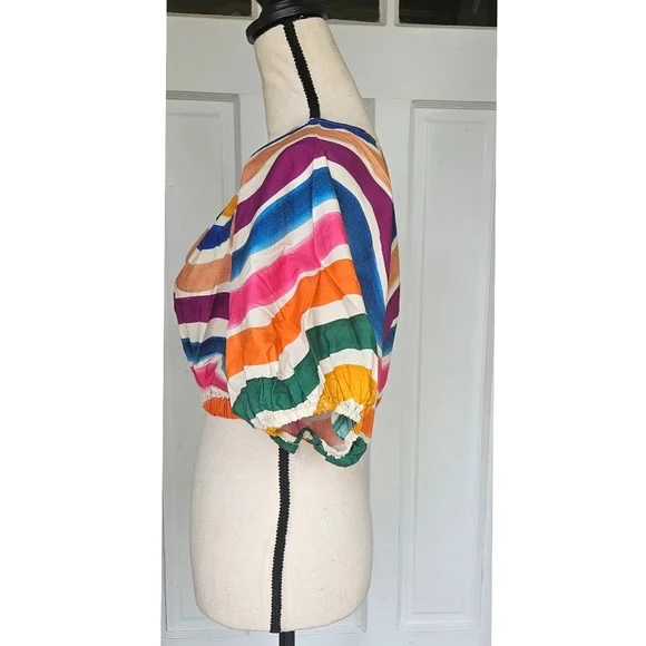 NWT FARM Rio 'Dancing Stripes' Puff Sleeve Crop Top, Size XS - Picture 7 of 16
